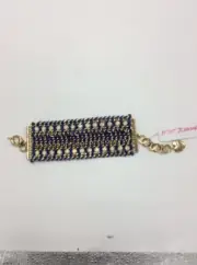 $75 Betsey Johnson Gold tone blue corn Mesh statement retired Bracelet BE50