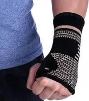 Compression Copper Sports Wrist Brace Hand Support Palm Sleeve Compression Gloves Carpal Tunnel Therapy Sprain Strain, Rheumatoid Arthritis, Carpal Tunnel, RSI, Osteoarthritis & Tendonitis, Open Fingertip Gloves Provide Compression Unisex (Small)