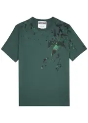 Moschino Paint-splatter Logo-print Cotton T-shirt - Turquoise 52 (IT52 / XL)