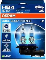 OSRAM Cool Blue® Intense HB4, 100% more brightness, up to 5,000 K, halogen headlight bulb, LED look, hanging box (2 lamps)