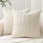 Pillow Covers 16x16 Inch Set of 2 Decorative Cream White Soft Corduroy Boho S...