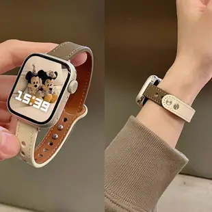 拚色細款 真皮錶帶 iPhone 手錶錶帶 Apple Watch S9 S8 7 6 5 Ultra SE 錶帶