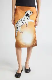 Ashley Williams Dalmatian Print Satin Midi Skirt in Beige Multi at Nordstrom, Size Medium