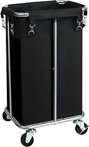 Laundry Basket with Wheels, Rolling Laundry Hamper with Removable Bag, 100L Laundry Sorter Cart, Narrow Slim Clothes Hamper Organizer with Sturdy Metal Frame, Black+Silver