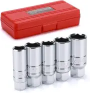 5Pcs 3/8" Drive Spark Plug Socket Set, Cr-v, Sae And Metric, 3/8" Drive
