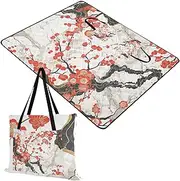 Yoogain Outdoor Mat Water Resistant Outdoor Picnic Blankets Large for Grass Spring Gifts Marble Wintersweet Plum Blossom Red 60x80in