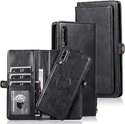 [Cavor] for Samsung A70 Wallet Case,for Samsung Galaxy A70 Case,2 in 1 Magnetic Detachable Case Leather Flip Cover with Stand Feature & Card Slots & Wristlet Strap (6.7")-Black