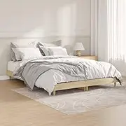 Bed Frame Sonoma Oak 135x190 cm, Wooden Base & Plywood Slats, Full Size, Wood Platform, Low Bedframe, No Box Spring, Queen Size Cama, Solid Frame Furniture