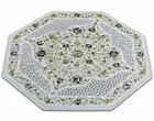 White Marble Coffee Table Top Shiny Gemstone Inlay Work Breakfast Table for Home