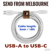 NEW Belkin DuraTek Plus USB-C to USB-A Braided 3m / 10ft Cable with Strap White