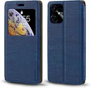 [Shantime] Viewable Window Leather Flip Case Compatible with Tecno Pova Neo 3, Elegant Design Clear Display Invisible Magnetic Cover and Card Slot(Blue)