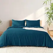 LINENOVA 2000TC Bamboo Cooling Quilt Cover Set King Size - Ultra Soft Breathable- 3pcs Doona Cover Set with Corner Ties & Button Closure for Hot Sleepers (King, Biscay Blue)
