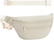 Fanny Pack for Women Men,Waist Bag Pack with Extra Extension Belt, Water Resistant Fashion Crossbody Belt Bags for Travel Walking Running Hiking, Pink Patent Pending, Beige