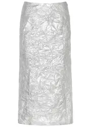 Meryll Rogge Crinkled Metallic Taffeta Midi Skirt - Silver - 12 12