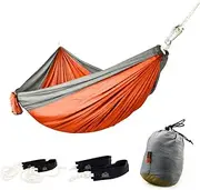 Portable Outdoor Double Camping Hammock Aluminum Carabiners Big Size 118"x71 Lightweigh with Weather Resistant Best Equipment for Backpacking, Hiking, Hiking,Travel etc (Gray/Orange)