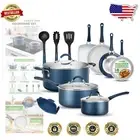 Elegant 14-Piece Blue Cookware Set with Non-Stick & Induction Compatibility