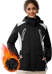 [FREE SOLDIER] Women's Waterproof Ski Jacket Fleece Lined Warm Winter Snow Coat with Hood Fully Taped Seams