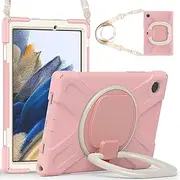 Case for Galaxy Tab A8 10.5" 2022 (SM-X200/ X205/ X207), Heavy Duty Protective Case with 360 Degree Swivel Stand&Hand Strap&Shoulder Strap (Light Pink)