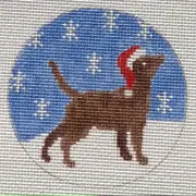 Chocolate Lab Christmas Ornament Hand Painted Needlepoint Canvas