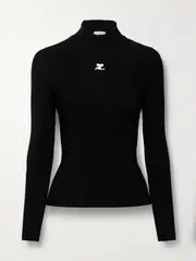 [COURREGES] COURREGES - Reedition Embroidered Ribbed-knit Turtleneck Sweater - Black - x small x small Black