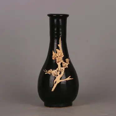 宋吉州窯黑釉刻花蒜頭瓶仿出土舊貨古瓷器家居裝飾品博古架收藏| 協貿