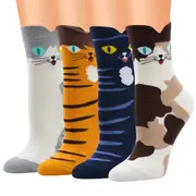 4 Pairs of Cotton Cat Socks Women's Cat Socks Cat Gifts Cute Animal Patterned Socks Funny Casual Socks Gifts