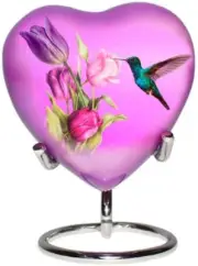 Hummingbird Heart Urn - Mini Heart Cremation Urn with Stand & Premium Box - Smal