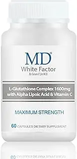 MD White Factor (60 Capsules) - Glutathione Whitening Capsules for Skin Lightening & Brightening - Packed with Effective Antioxidants, Vitamin C & Alpha Lipoic Acid