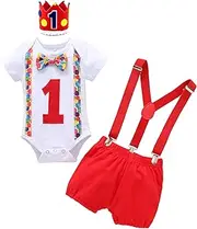 [IBTOM CASTLE] 1st Birthday Outfit For Boys Space Romper Suspenders Pants Gentleman First Birthday Cake Smash Suit