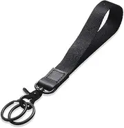 [Generic] Nylon Wrist Strap Keychain with Dual Split Rings Short Keychain Lanyard for Car Key Black