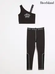 River Island Black Girls Active 100% Cotton Top and Leggings Set (B74302) | $55
