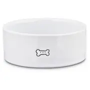 All Day Ceramic Good Dog Bone Dog Bowl White