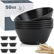 Wheat Straw Bowl Sets,6 PCS Unbreakable Cereal Bowl 50 OZ,Microwave and Dishwasher Safe Bowls,Super Big Bowl Sets BPA Free Eco Friendly Bowl for Serving Soup,Oatmeal and Salad (Black)