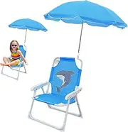 Kids Beach Chair with Umbrella Foldable Toddler Camping Chair Waterproof Polyester Beach with Sunshade Blue Kids Outdoor for Pool Travel