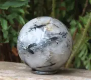 High Quality Black Tourmaline in Quartz Crystal Sphere 190 Grams Round Polished