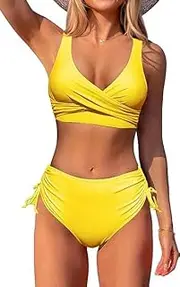 [Generic] Women's High Waisted Bikini Twist Front Tie Back 2 Piece Swimsuits Bikinis