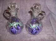 NEW PURPLE GRAPES 2 PC CRUETS GLASS 6-1/2"H HANDLES VINEGAR OIL SALAD DRESSING