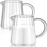 2 Pcs Glass Pitcher - Creamer, Tea, Coffee, Milk Frothing - Wave Style, 250 Ml