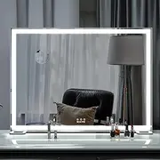 Hollywood Makeup Mirror with LED Light, Touch-Screen Control 3 Color Lighting Modes, Tabletop Silver Makeup Mirror for Dressing Room & Bedroom, White, 920x680x150mm