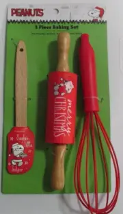 Peanuts Snoopy Christmas Baking Set Spatula Whisk Rolling Pin Santa