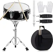14 inch Snare Drum Set with Gig Bag, a pair Sticks,drum Stand and Drum Keys,a pair practice gloves for Students,Beginners (14'', Black)