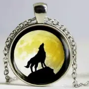 MOON WOLF HOWL NIGHT charm pendant 20" Sterling 925 Silver necklace Gold Gift