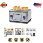 Luxury Stainless Steel 4 Slice Toaster with Dual Controls & Removable Crumb Tray