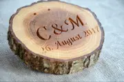 Personalized Wood Ring Holder, Rustic Oak Tree Ring Box, Ring Pillow
