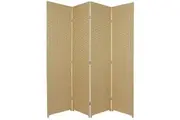 Woven Room Divider Screen Beige 4 Panel
