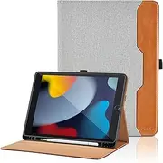 iPad 10.2 Case for iPad 9th Generation 2021/ iPad 8th Generation 2020/ iPad 7th Generation 2019 Premiun PU Leather Tablet Case with Hand Strap Pencil Holder Auto Wake/Sleep Smart Cover, Gray