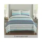 Geometric Bedspread Set 3-PC Quilted Bedding Set Multicolor Stripes Full/Queen
