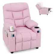 Costway Recliner Chair Adjustable PU Leather Lounge Armchair w/Cup Holder & Side Pockets