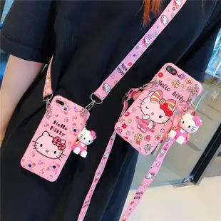 軟矽膠手機殼 iPhone 6 6s 7 8 Plus XR 外殼卡通可愛 Hello Kitty 手機保護套支架支架腕