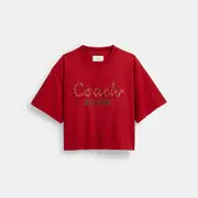 Coach Snake Script Cropped T-Shirt In Organic Cotton